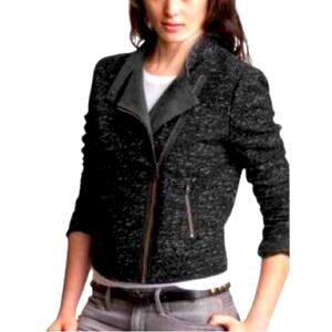 Retro Vintage Gap Black & White Tweed Wool Moto Jacket Size M